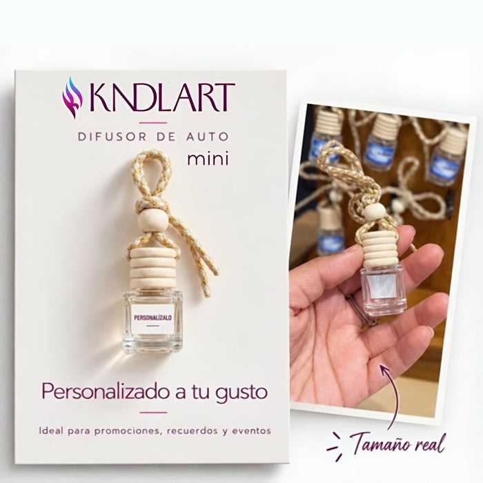 Difusor de auto mini con tapa de madera y cordón trenzado