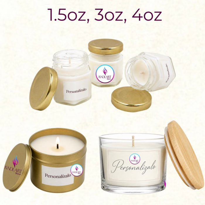Velas aromáticas de soya en 1.5 oz, 3 oz y 4 oz